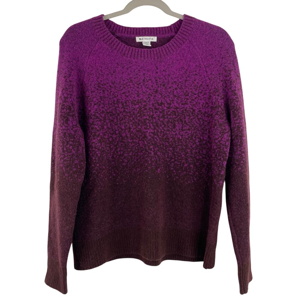 Athleta Purple Ombre Crew Neck Pull Over Sweater Size Small Merino Wool Blend